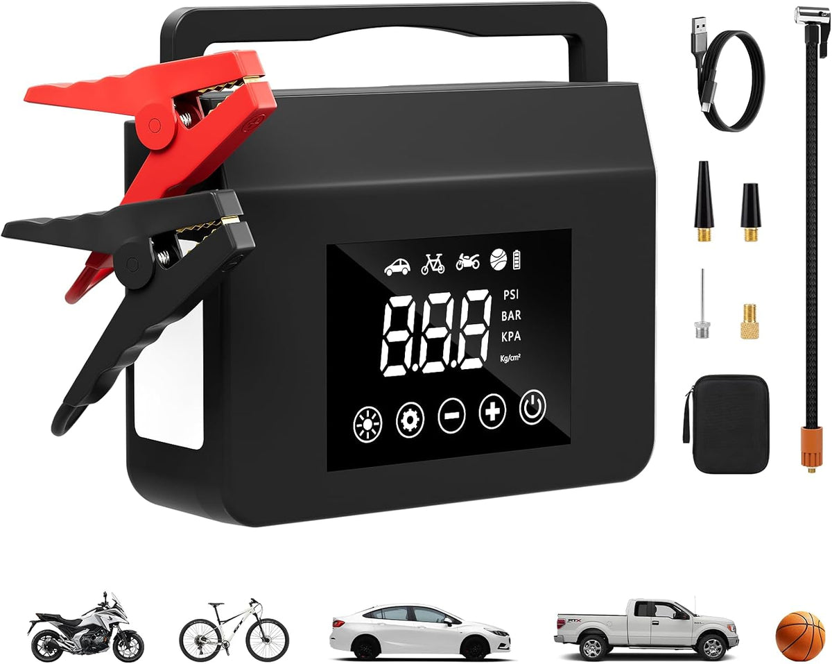 4000A Portable Car Battery Jump Starter with Air Compressor,150PSI Tire Inflator, Jumper Starter for All 12V Vehicles,Power Bank, LED Light,Auto Shutoff