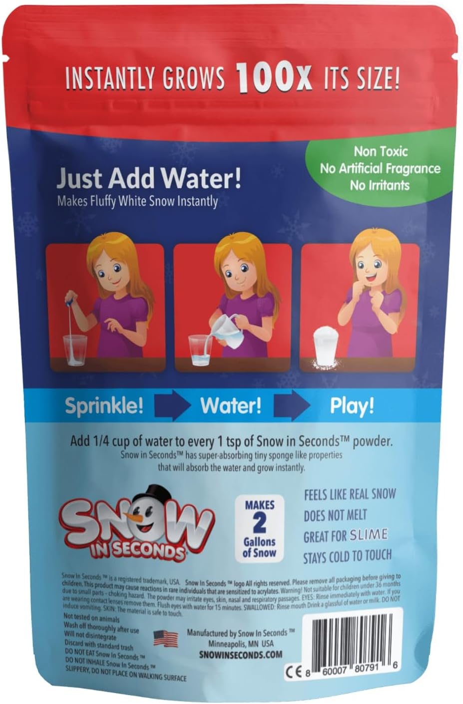 Large Instant Snow Artificial Snow - As Seen on Shark Tank - Make Cloud Slime