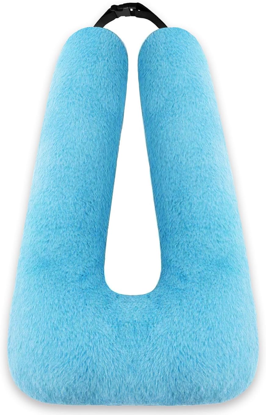 Swemos Travel Pillow, Car Pillow for Kids & Adults - Ergonomic Travel Pillows Sleeping Aid for Neck & Body Support, Car Travel Essentials Pillow on Road Trips-Gray (Blue)