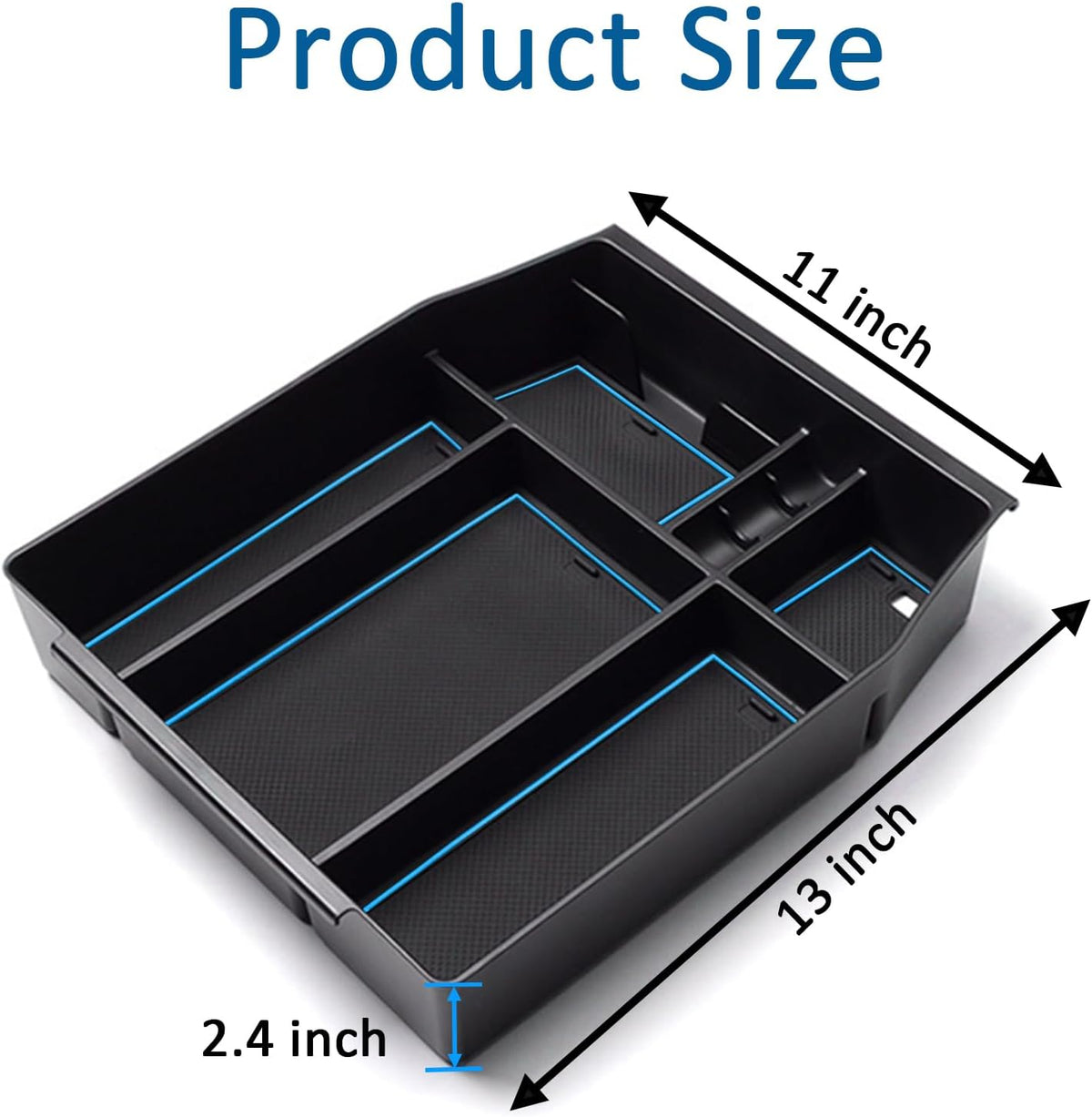 Center Console Organizer Tray for Ford F150 2021 2022 2023 2024 Accessories Interior Secondary Storage Armrest Box Insert Hidden Cubby Drawer (Full Console w/Bucket Seats ONLY) (Blue Trim)