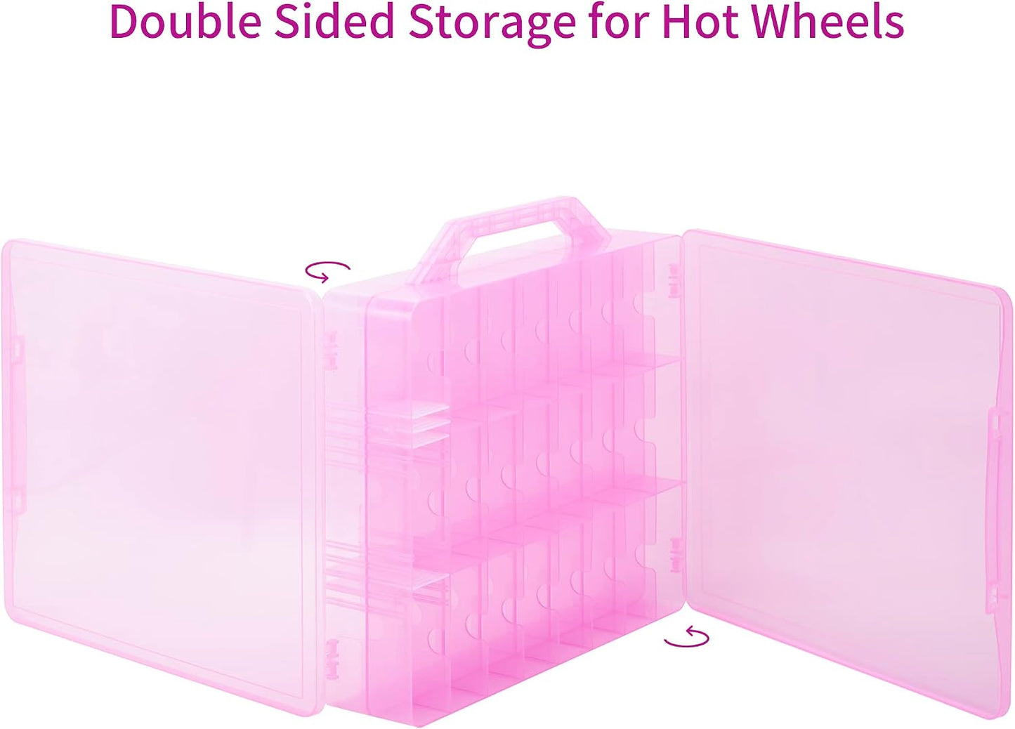 Double Sided Diecast Cars Storage Case for 48 Diecast Cars, Matchbox Cars, Mini Cars, Portable Transparent Storage Case for Diecast Cars, Matchbox Cars with 48 Compartments, Case Only