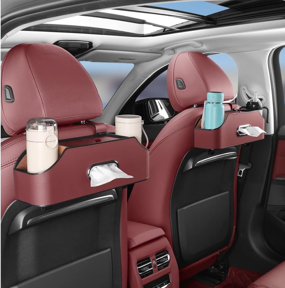 HAOTULE New car headrest Rear seat Multifunctional Storage Box, partition Design, with Cup Holder, Tissue Box, headrest Hook, Suitable for Children and Adults, car Travel Accessories（Red）