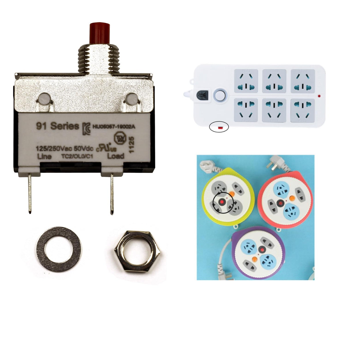 ZOOKOTO 2Pack 125/250V AC 50V DC Manual Reset Push Button Thermal Circuit Breaker 1Amp,Overload Protection Quick Connect Terminals Switch 1A for Upright Vacuum Cleaner Juicer Meat Coffee Grinder