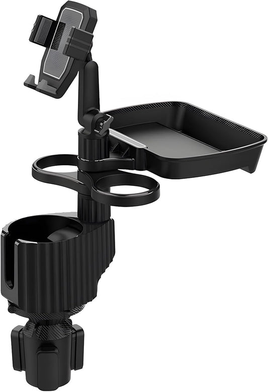 6-in-1 Car Cup Holder Expander with Tray & Phone Mount, Car Food Tray with 360° Rotation Adjustable Base, Car Cup Holder, Ideal for Drinks, Snacks, Foods