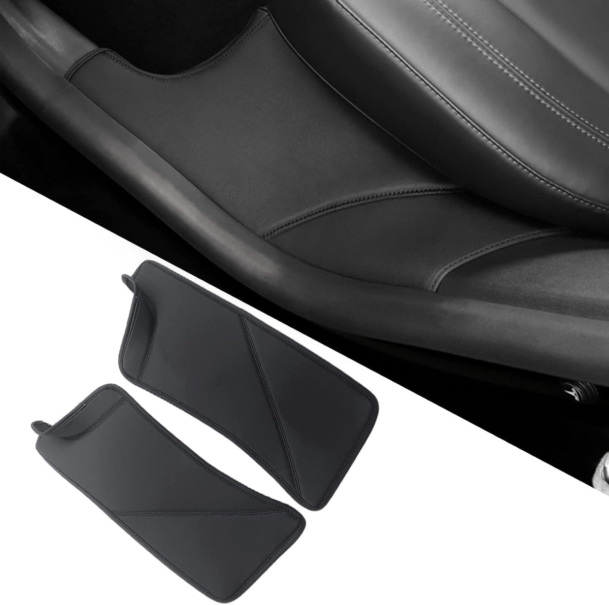 FASTCHE for Tesla Model Y Door Sill Protector 5 Seater (NOT Fit 7 Seater) PU Leather Rear Seat Anti-Dirty Mat Anti Kick Pad Model Y Accessories (2 Packs)