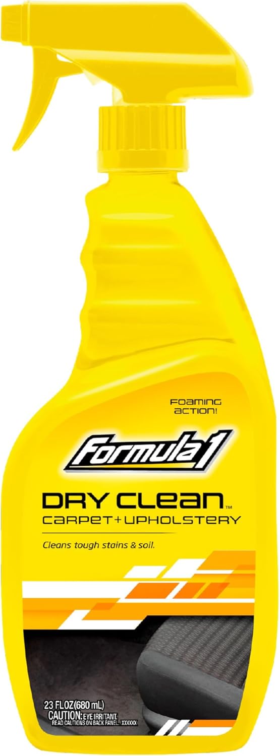 Formula 1 Dry Clean Carpet & Upholstery Cleaner - Stain Remover Spray for Car Seats & Floor Mats, Odor Eliminator for Interior Detailing, 23 oz.