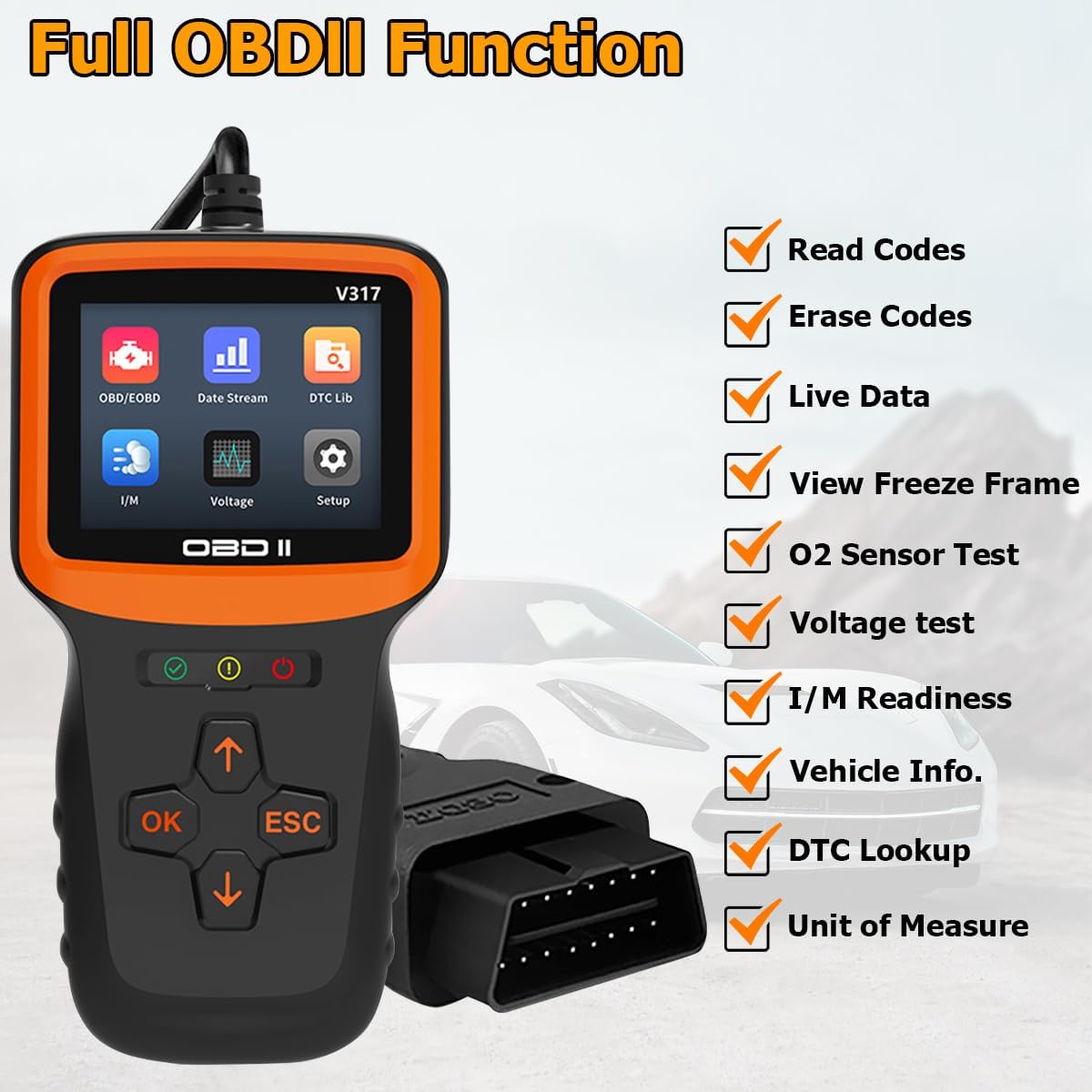 Zpana Car OBD2 Scanner Diagnostic Tool, Vehicle Check Engine Fault Code Readers, Data Clear I/M Readiness Automotive Error Scan Tool Accessories, Universal for SUV, Sedan, Truck