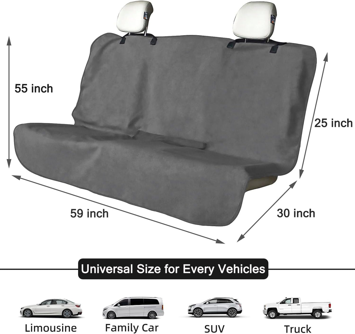 Waterproof Backseat Cover for Car Trucks Van SUV Jeep, Rear Bench Towel Seat Covers, Car Seat Protector for Gym Swimming, Universal Fits for Truck Van and SUV (Bench Grey)
