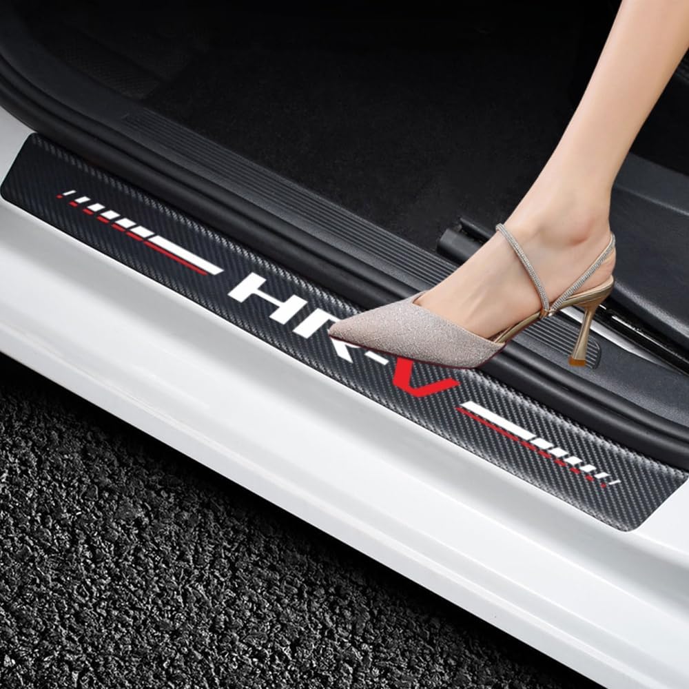 4Pcs Car Door Sill Protector for Civic Accessories Fit for Civic Carbon Fiber Leather Door Sill Sticker, Decoration Door Sill Scuff Plate Sticker for Auto SUV