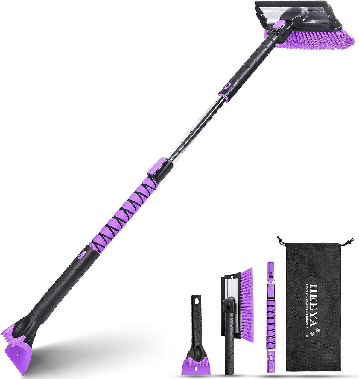 HEEYA 46.6 Inch Extendable Snow Scraper and Brush with Squeegee for Car SUV