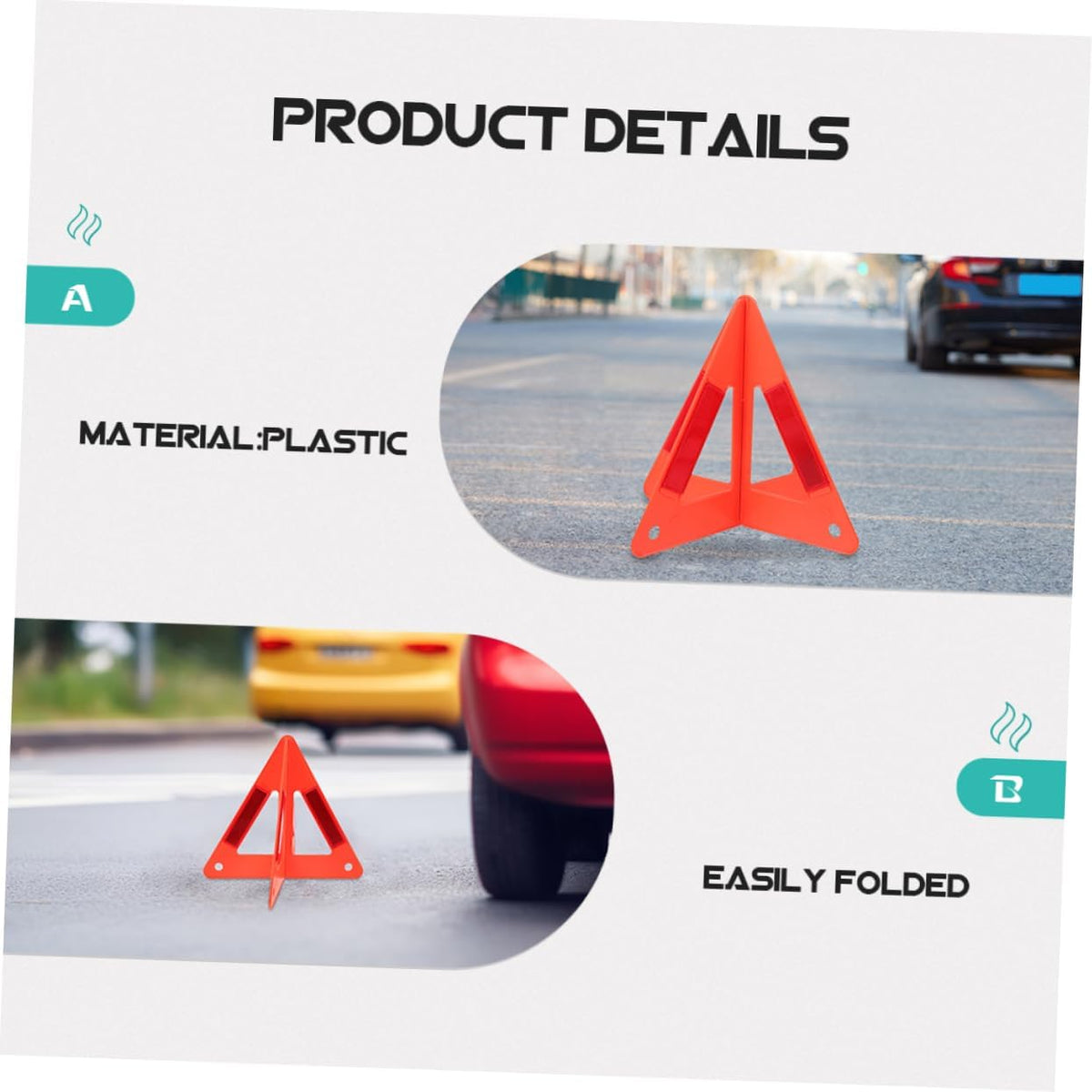 3Pcs Foldable Reflective Triangle Warning Sign for Roadside Vehicle Safety