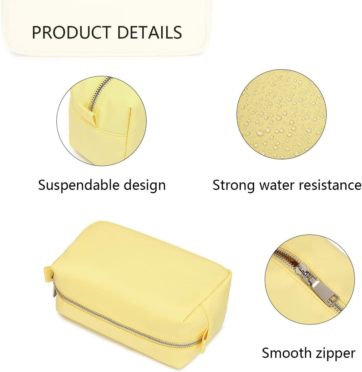 Travel Makeup Bag, Ring Clasp Wristlet Organizer (Yellow)