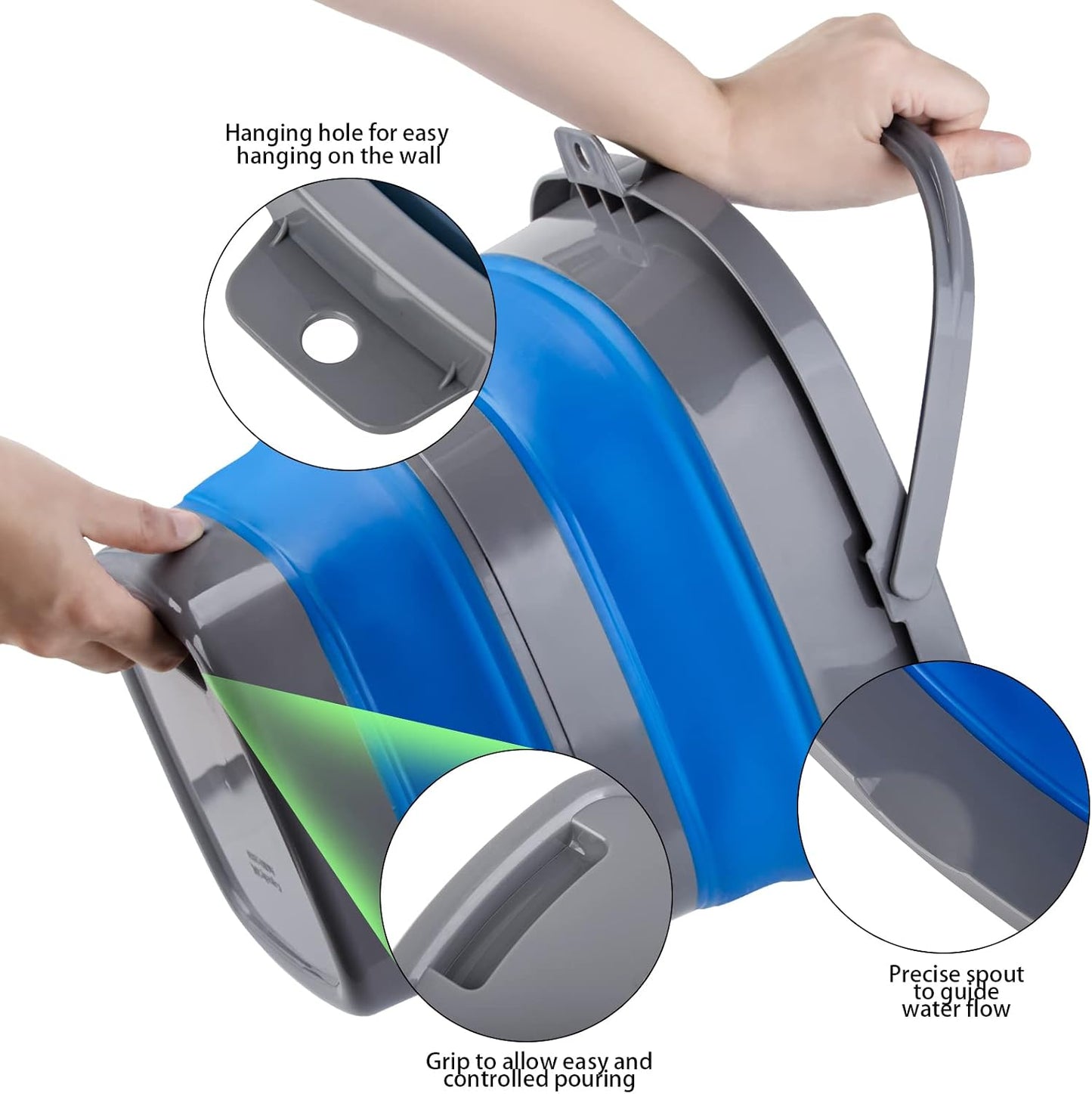 Collapsible Bucket with 1.32 Gallon (5L), Small Plastic Bucket for Sand or Beach, Portable Water Tub for Cleaning, Fishing Water Pail