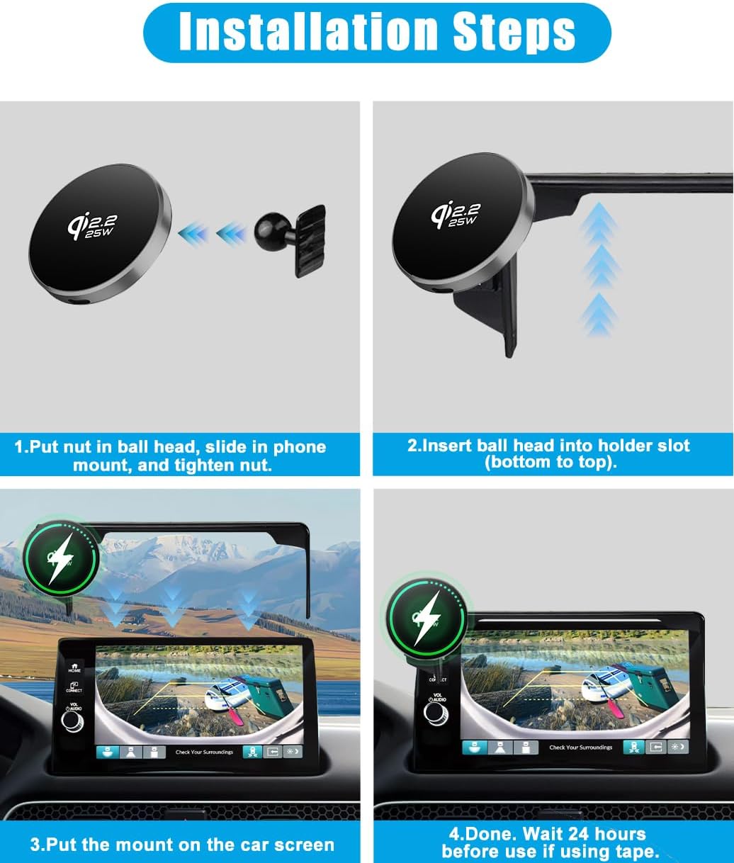 Qi2.2 Max 25W Fast Wireless Car Charger Phone Holder for Honda HRV 2023 2024 2025 2026 & CRV/CR-V 2023 2024 2025 2026 Accessories Magnetic Phone Mount for iphone 16 17 Hands Free,7/9-inch Screen