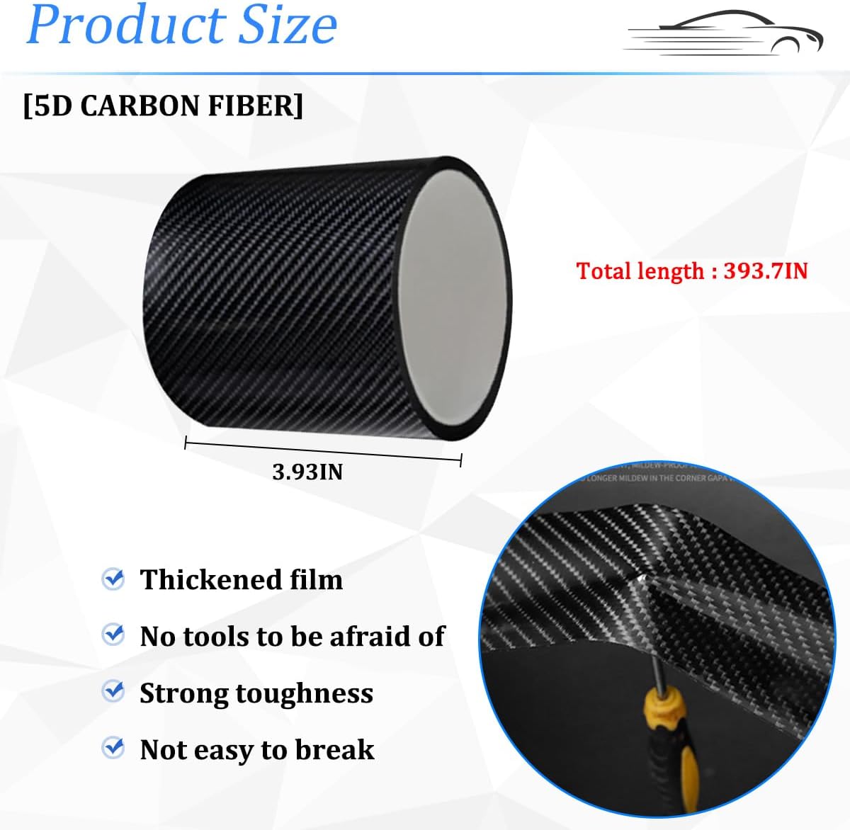 Car Door Edge Protector, 3.94" x 33FT Carbon Fiber Anti-Collision Door Entry Sill Guard Scratch Cover, Auto Threshold Paint Scuff Plate Protection Film, Universal for Vehicles