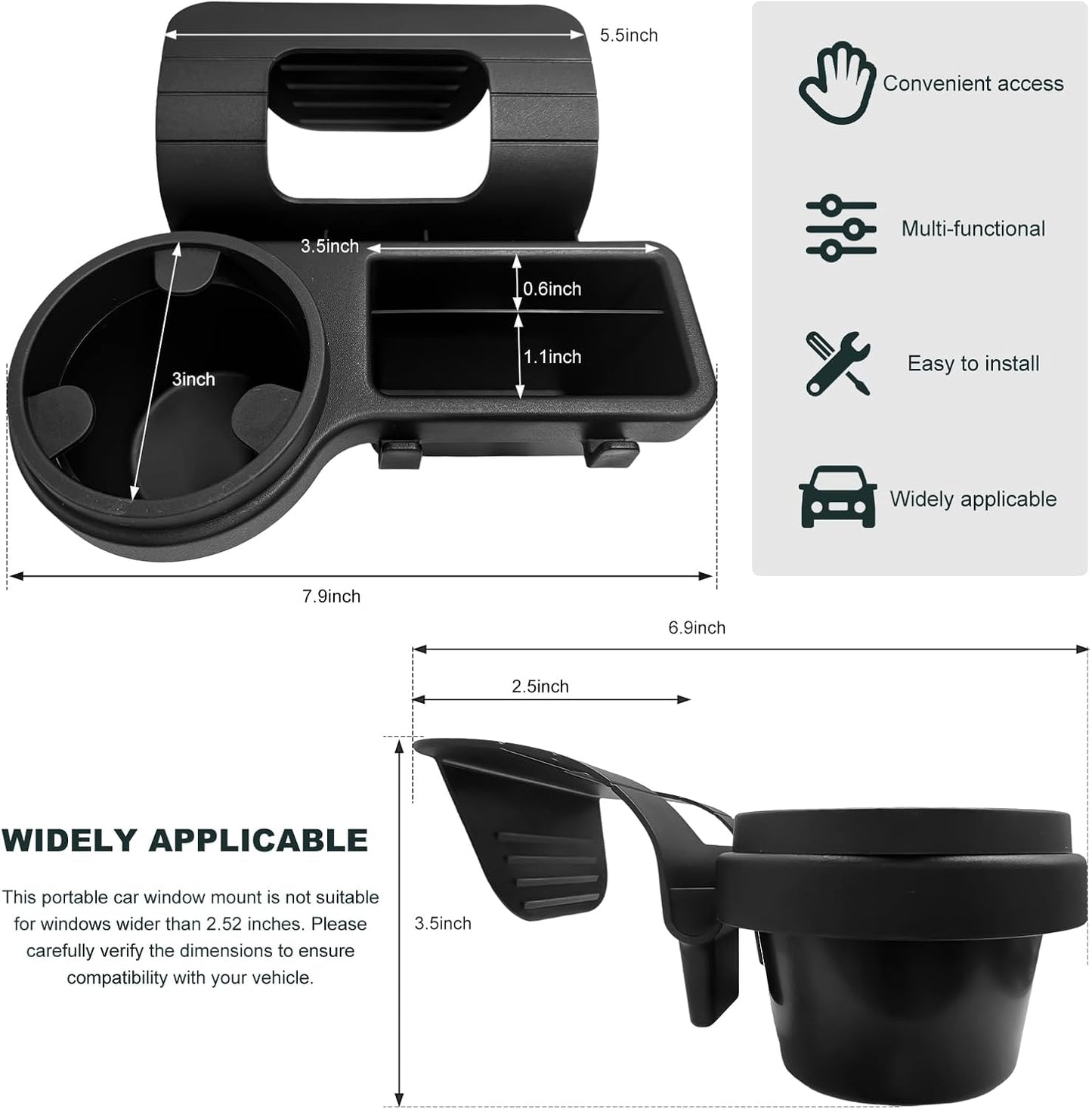 Car Window Multifunctional Storage Organizer, Vehicle Side Door Mount Storage Rack with Cup Holder & Sponge Pads, Plug & Play Car Organizer for Cell Phone Earphone Key Water Cup