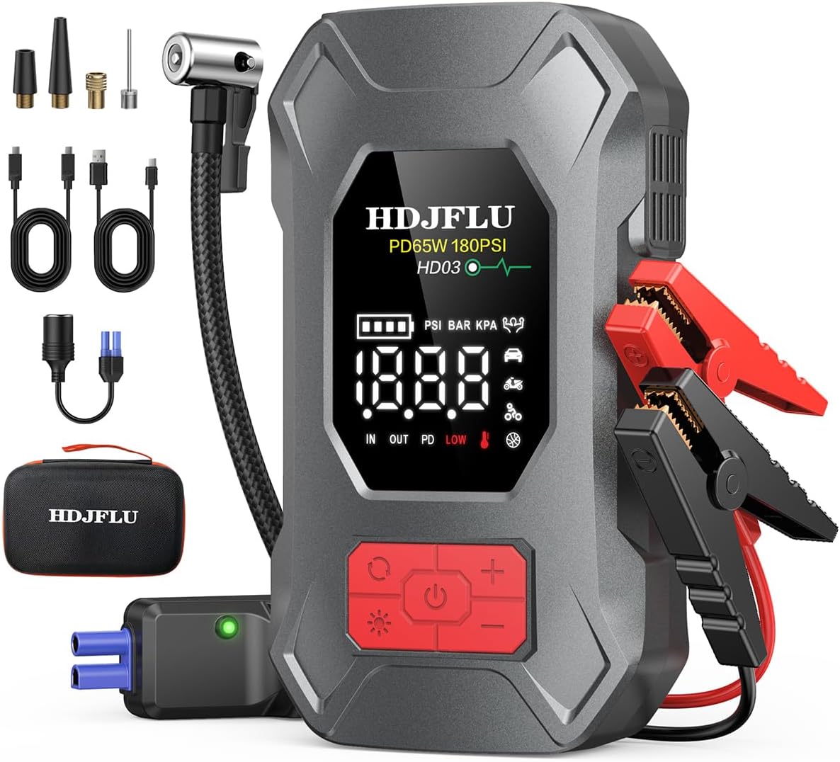 4000A Portable Car Jump Starter, Battery Jump Starter for 8L Gas & 6L Diesel Engines, 10 Safety Protections, 12V Jump Box with Jumper Cable, LED Light, 2.0" LCD Display for Trucks SUV RVs Boats
