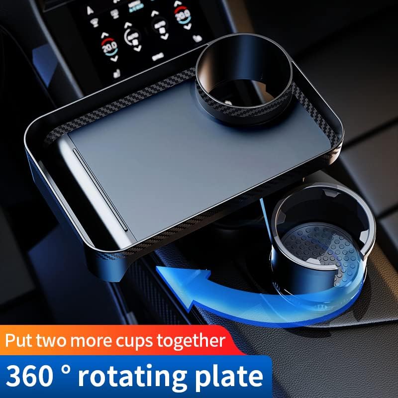 Car Cup Holder Tray, 2 in 1 Cup Holder Expander Car Food Table Tray with Adjustable Base, 360° Rotate Car Tray for Eating, Detachable Car Table Fits Yeti, Hydro Flask 16-46 oz