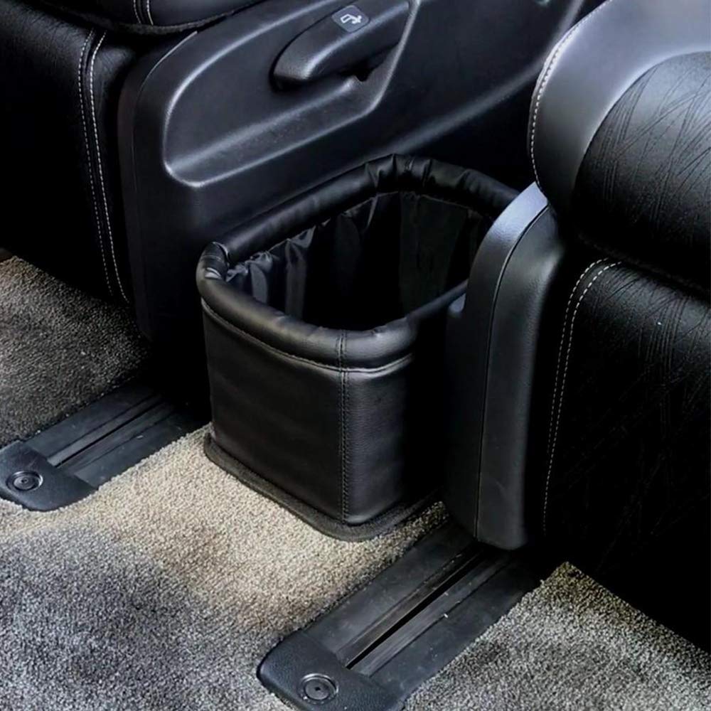 Leather Car Trash Can, Luxury Car Organizer, Leakproof Garbage Can for Car and Trucks, Black