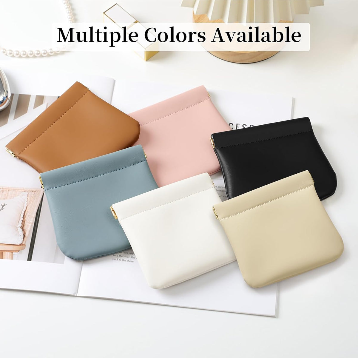 2 Pack Small Makeup Bag for Purse, Cosmetic Travel Pouch, Brown