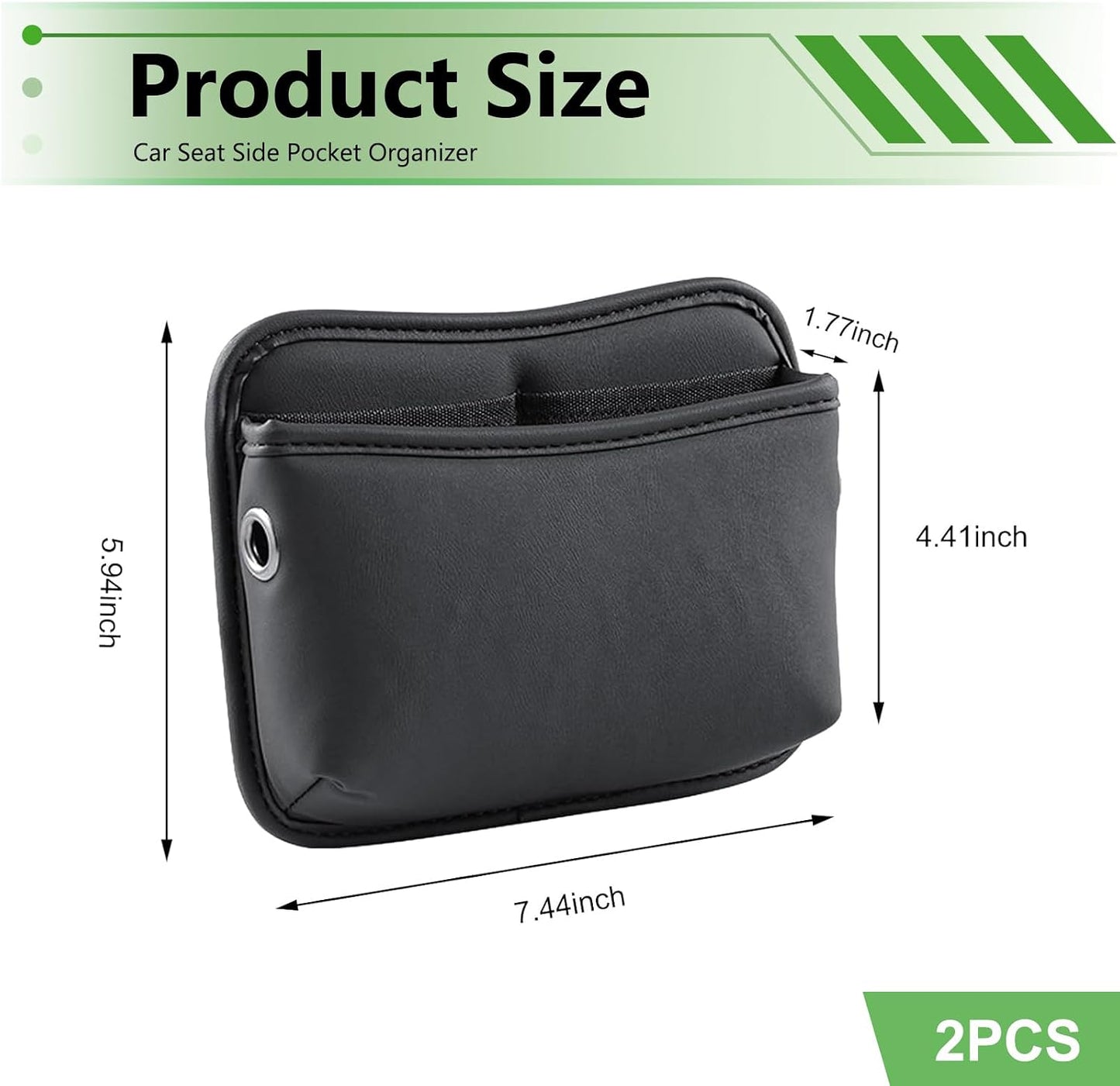 2 PCS Car Seat Side Storage Pocket, Leather Self-Adhesive Car Seat Storage Pouch, 5.94" x 7.44" Multifunctional Convenient Auto Organizer Bag for Phone Keys Sunglass &amp; Wallet (Black)