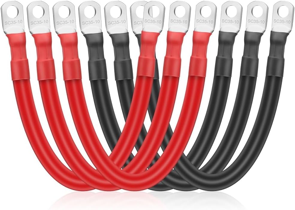 Linkstyle 6PCS 2 AWG Battery Cables 6 Inch, Heavy Duty Pure Copper Battery Bank and Inverter Cable Set with Tinned Copper 3/8" Lugs Terminals, for Solar, RV, Marine, Truck, Automotive 12V-48V