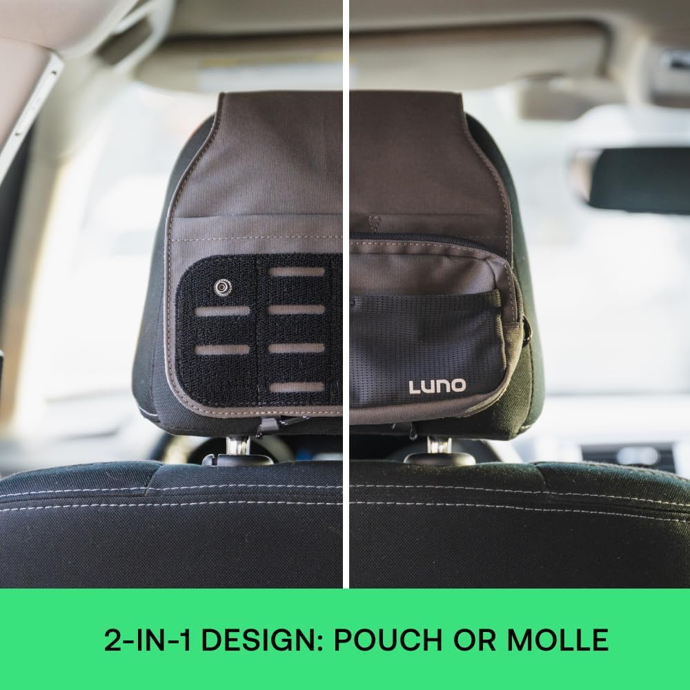 Luno Universal Headrest Organizer – Car Headrest Storage for Car with 5 Pockets, Removable MOLLE Pouch & Customizable Storage | Fits All Vehicles for Camping, Overlanding & Everyday Gear Access
