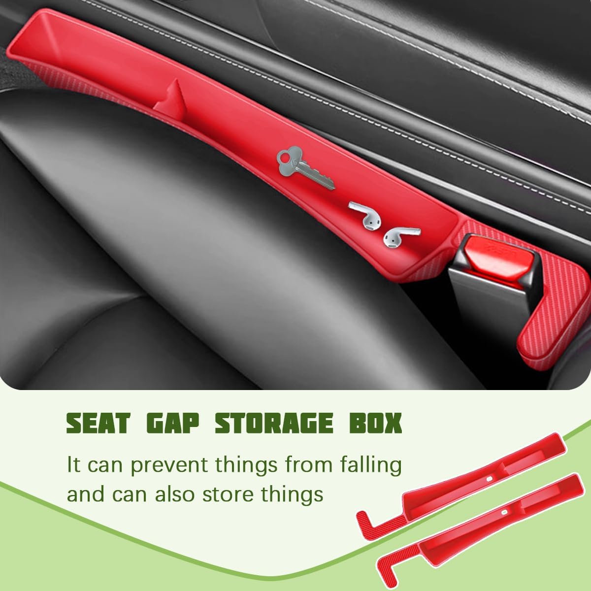 2PCS Car Seat Gap Filler Organizer, Seat Side Gap Organizer for Phone Keys Cards, Multifunctional Automotive Interior Storage Accessories, Universal for SUV Truck Sedan (Red)