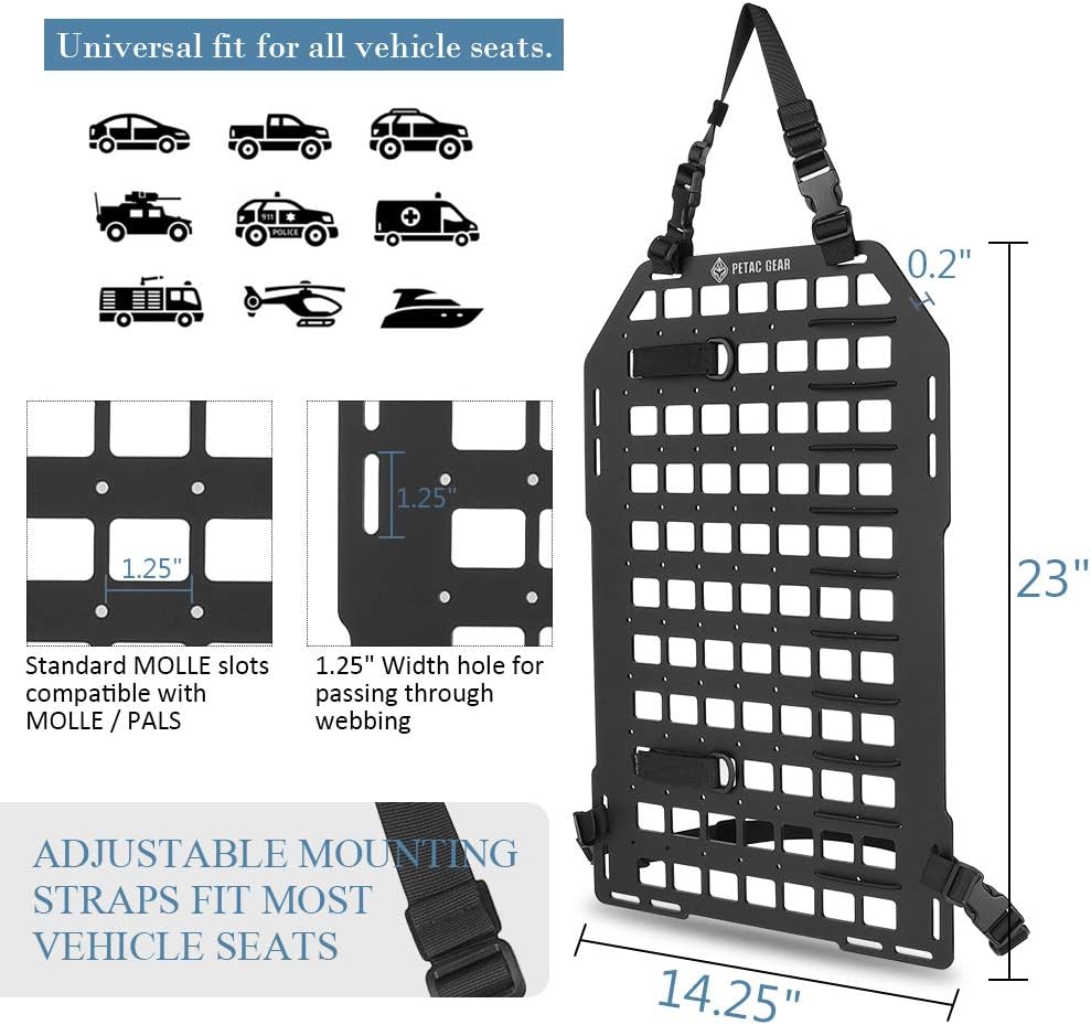 PETAC GEAR Tactical Car Seat Back Organizer | Rigid Molle Panels for Vehicles | Truck Mount Rack Panel for Tactical Gear Accessories. …