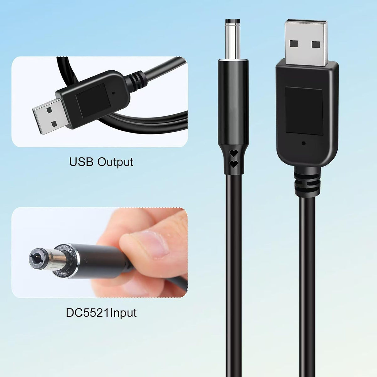 Baby car camera USB plug power adapter, 5V to 12V power cord adapte