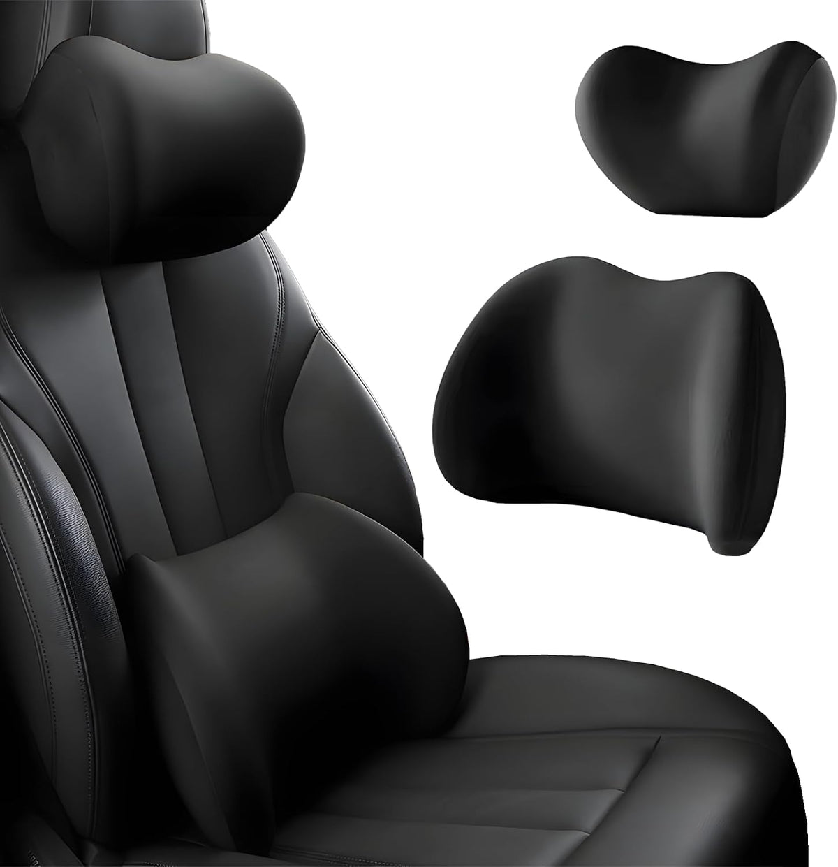 Car Headrest & Lumbar Support Cushion, Car Headrest and Lumbar Support, Ergonomic Car Seat Headrest & Lumbar Cushion, Car Head Rest and Lumbar Pillow Set for Neck Back Pain Relief (Black)