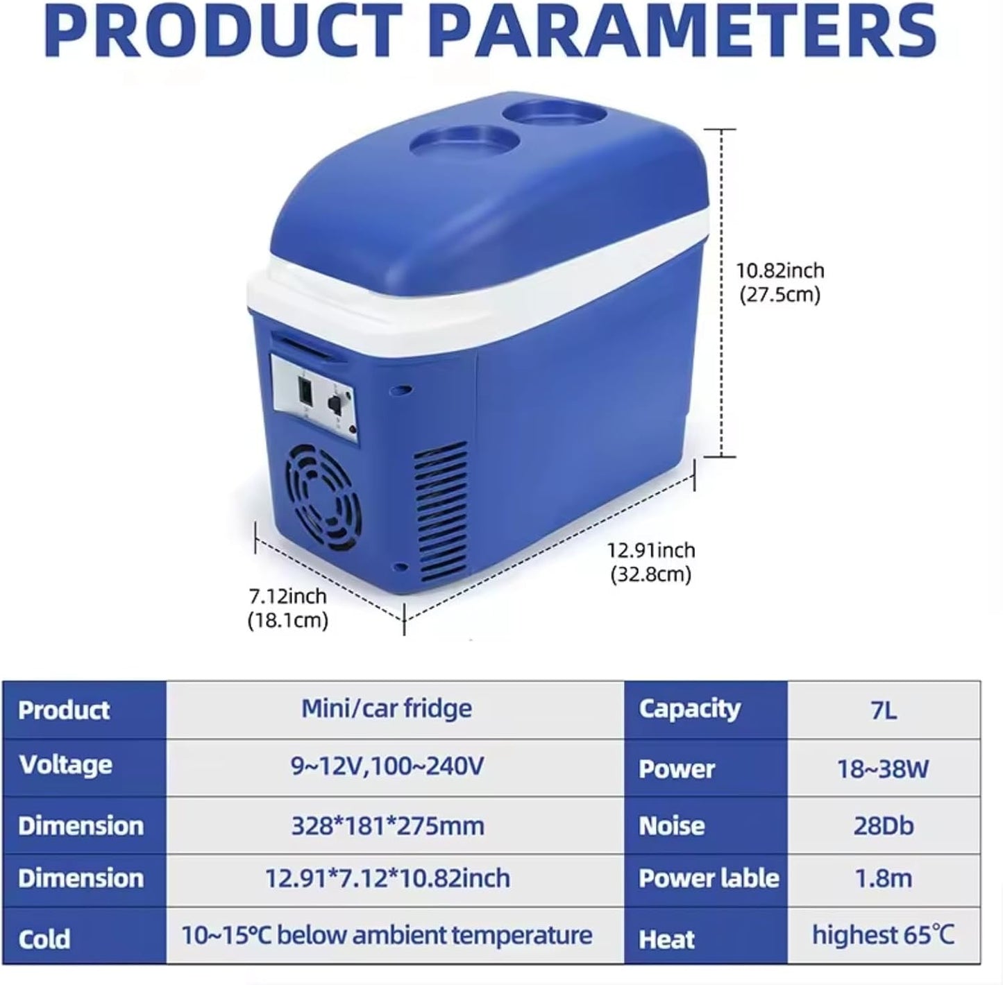 Car Refrigerator 7 Quart (7L) Electric Cooler Warmer 13°F~149°F 12V DC 100 240V AC Portable Mini Freezer Small Fridge for Truck Van RV SUV Travel Coolers & Refrigerators