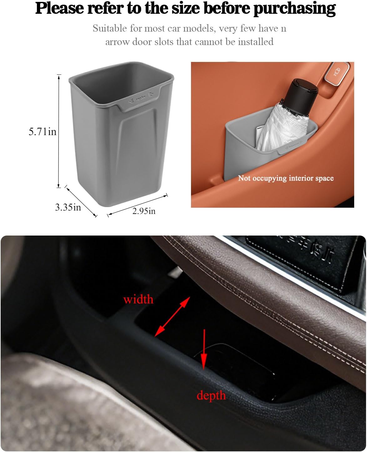 XmuxHai Car Interior Storage Box, Black Silicone Door Side Organizer with Umbrella Holder and Trash Can, Vehicle Accessory (Grey)
