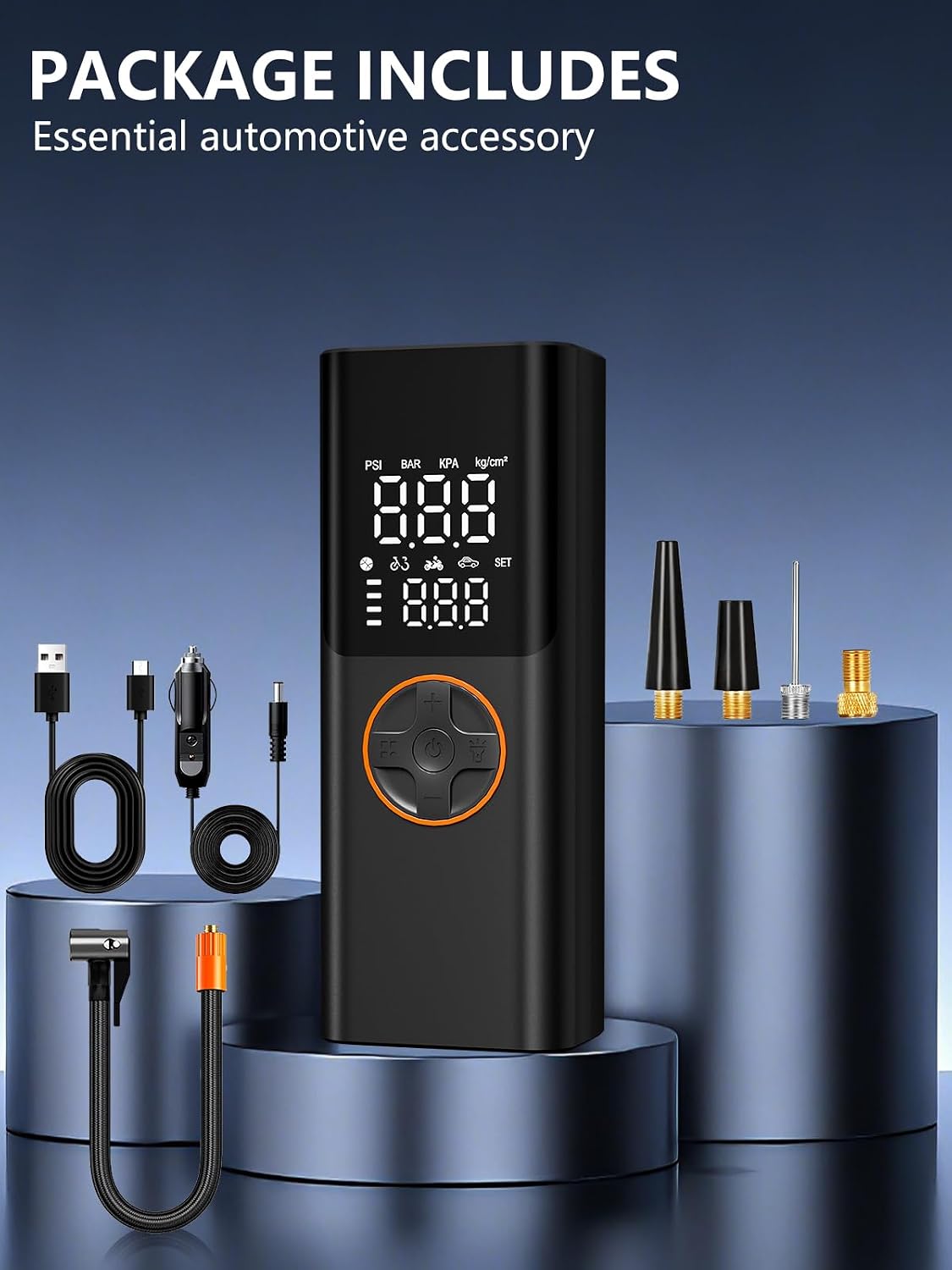Tire Inflator Portable Air Compressor,12V DC, Rechargeable Battery