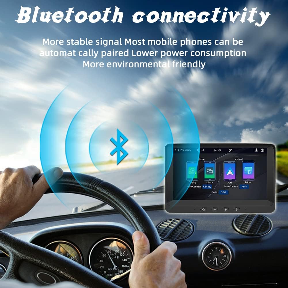 Eaglerich Car Stereo Receiver Wireless Carplay & Android Auto Portable Screen 7-inch 2.5D IPS Touchscreen Bluetooth Mirror Link FM Transmitter Built-in Speaker TF USB AUX+4LED Camera