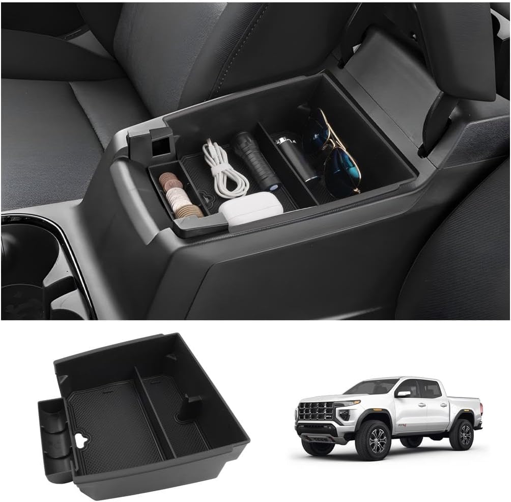 LUWU Center Console Organizer for 2023 2024 2025 2026 Chevrolet Colorado & GMC Canyon Accessories Armrest Console Storage Box Glove Organizer Tray ABS Material for Canyon Interior Accessories (Black)