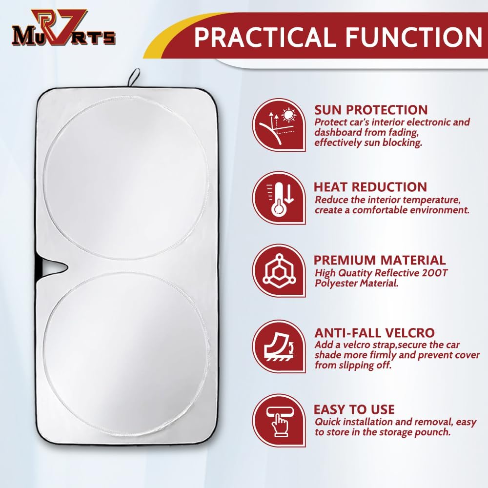 Class A RV Windshield Sunshade Cover, Reflective Window Film for Trailer Heat Blocker, RV Murts UV&Heat Front Truck Shade, Camper, Motorhome, Bus, XXXL-102 x 51 inches, Lightweight&Portable.