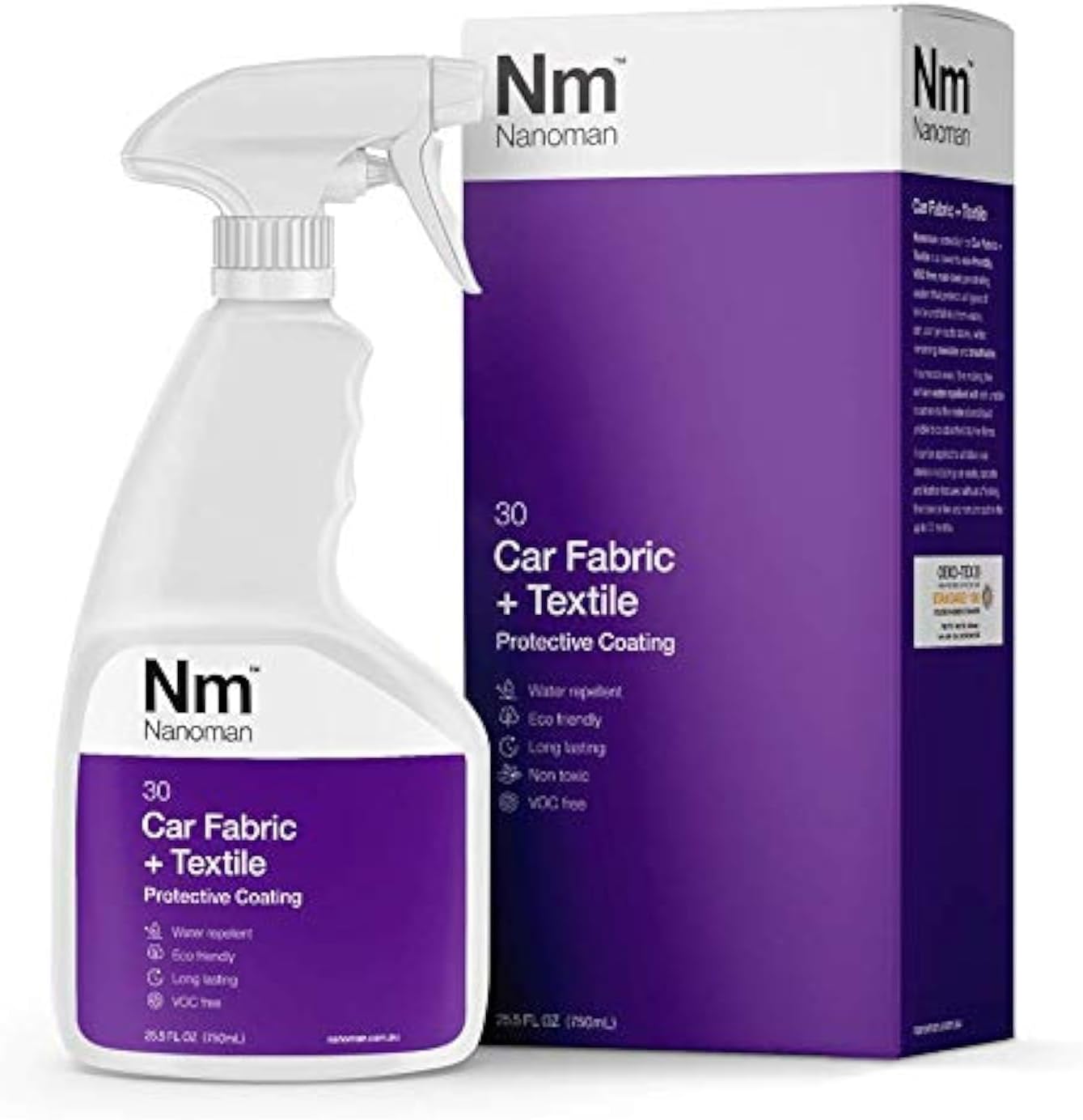 NANOMAN Protect Car Seats from Spills & Stains Fabric & Upholstery Protector Spray (250ml) – Invisible Waterproof Coating for Car Seats, Carpets & Interior Fabric – Easy DIY One-Coat Application