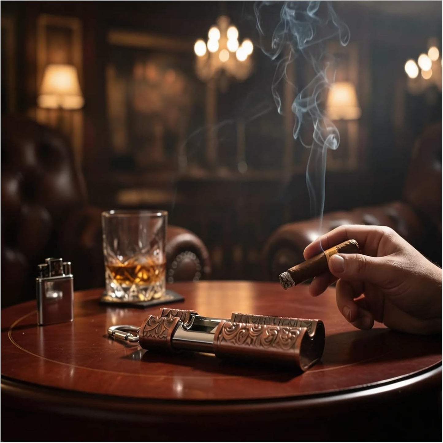Renaissance Copper Portable Ashtray for Cigar, Smell Proof Pocket Ash Tray with Lid & Holder, Metal Fireproof Travel Cigarette Container for Outdoors, Car, Golf and Business Trip, Premium Gift