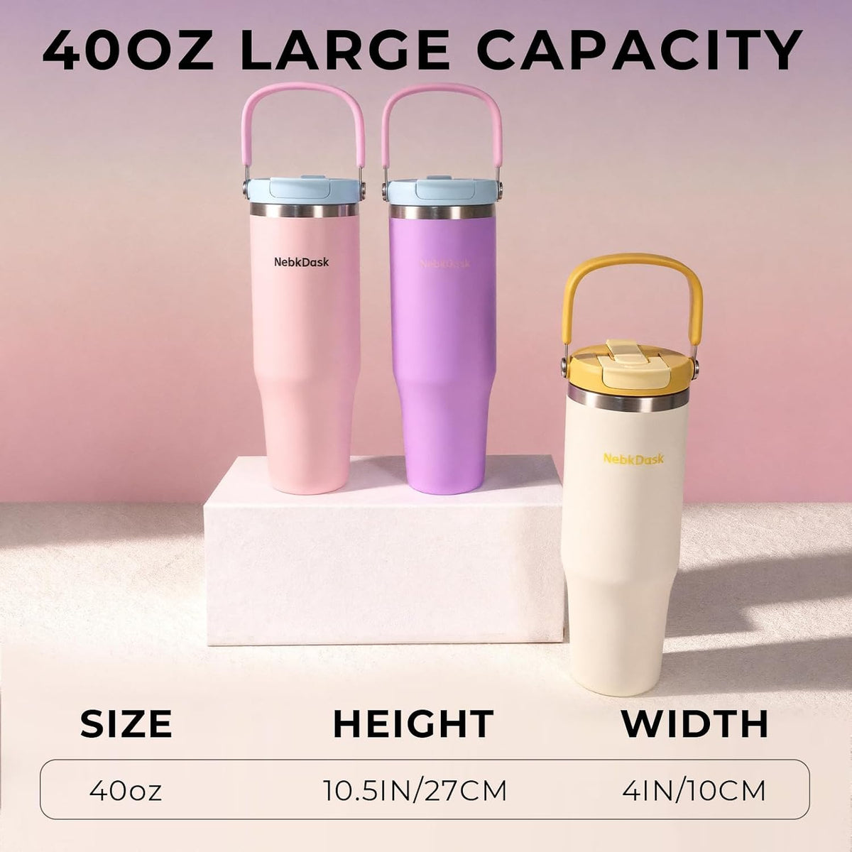40 oz Insulated Stainless Steel Bottle with 2-in-1 Straw and Spout Lid, Water Bottle with Carry Handle Keep Cold 24H, Leak-Proof, Fits in Car Cup Holder, Travel, and School（Purple）