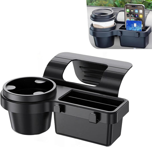 1 PC Car Door Window Cup Holder, Multifunctional 4-in-1 Insert Hanging Box/Phone Mount, ABS Clip-on Coin Storage Organizer, Universal for Most Cars, Trucks, SUVs (Black #B)