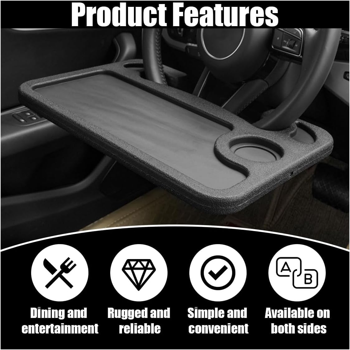 Steering Wheel Tray for Ford Explorer 2020-2025, Portable Auto Laptop Desk Mount Eating Table Driver Food Holder Seat Hook On Accessories