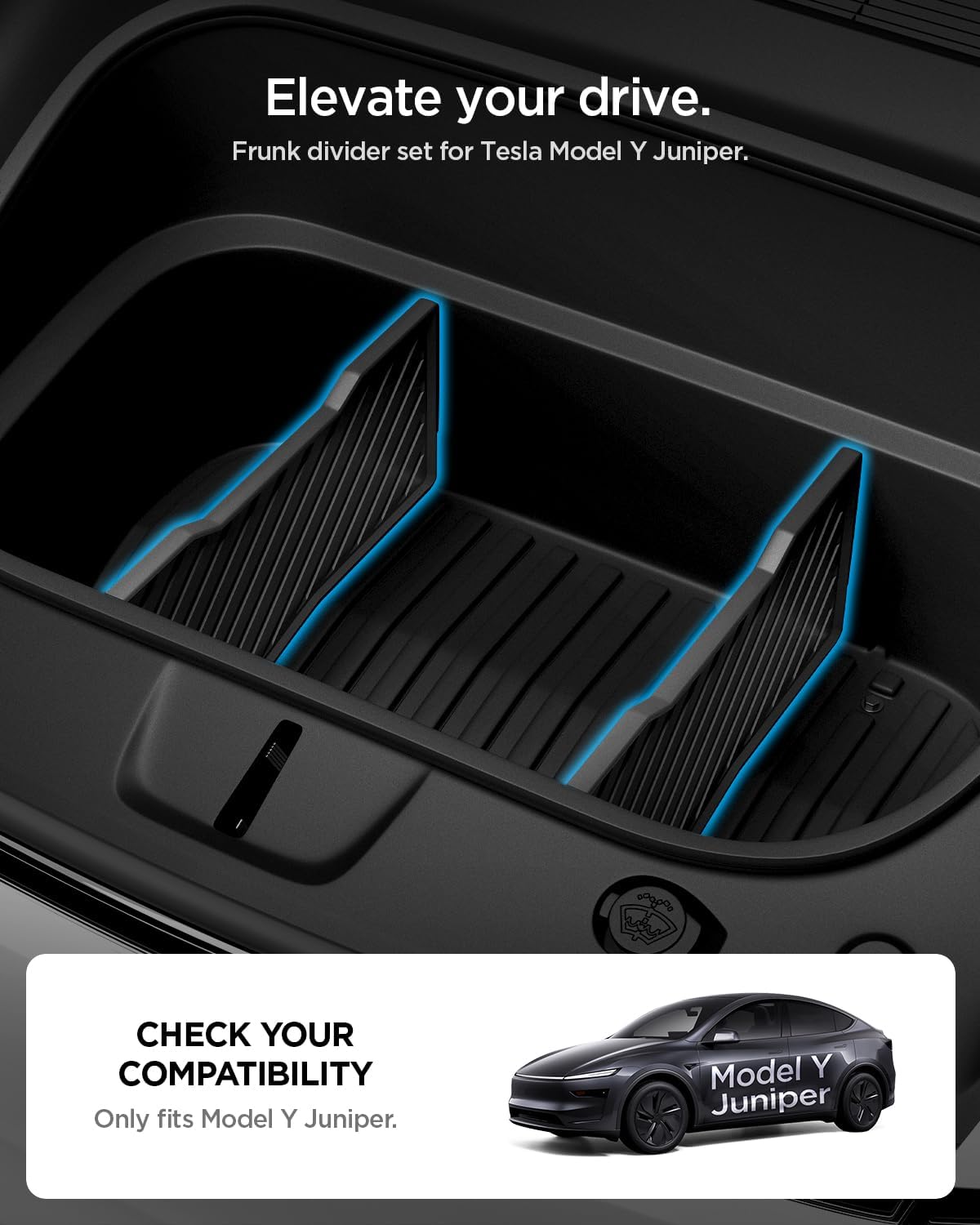 Spigen Front Trunk Divider for Tesla Model Y Juniper & Model Y L (Premium/Performance 2026/2025) - Storage Organization, Silicone Padded, Reduces Rattle Noise, Frunk Organizer Partition Set - 2 Pack