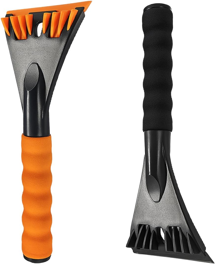 2PCS Car Windshield Ice Scraper, No Scratch Auto Window Snow Removal Shovel with Ergonomic Foam Handle, Universal Vehicle Frost Cleaning Tool for Cars, Trucks, SUVs (Blue&Orange)