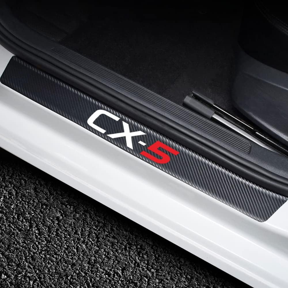 4Pcs Car Door Sill Protector for Mazda CX5 Accessories Fit for CX5 2015-2023, Carbon Fiber Leather Door Sill Sticker, Decoration Door Sill Scuff Plate Sticker for Auto Truck SUV，(CX5)