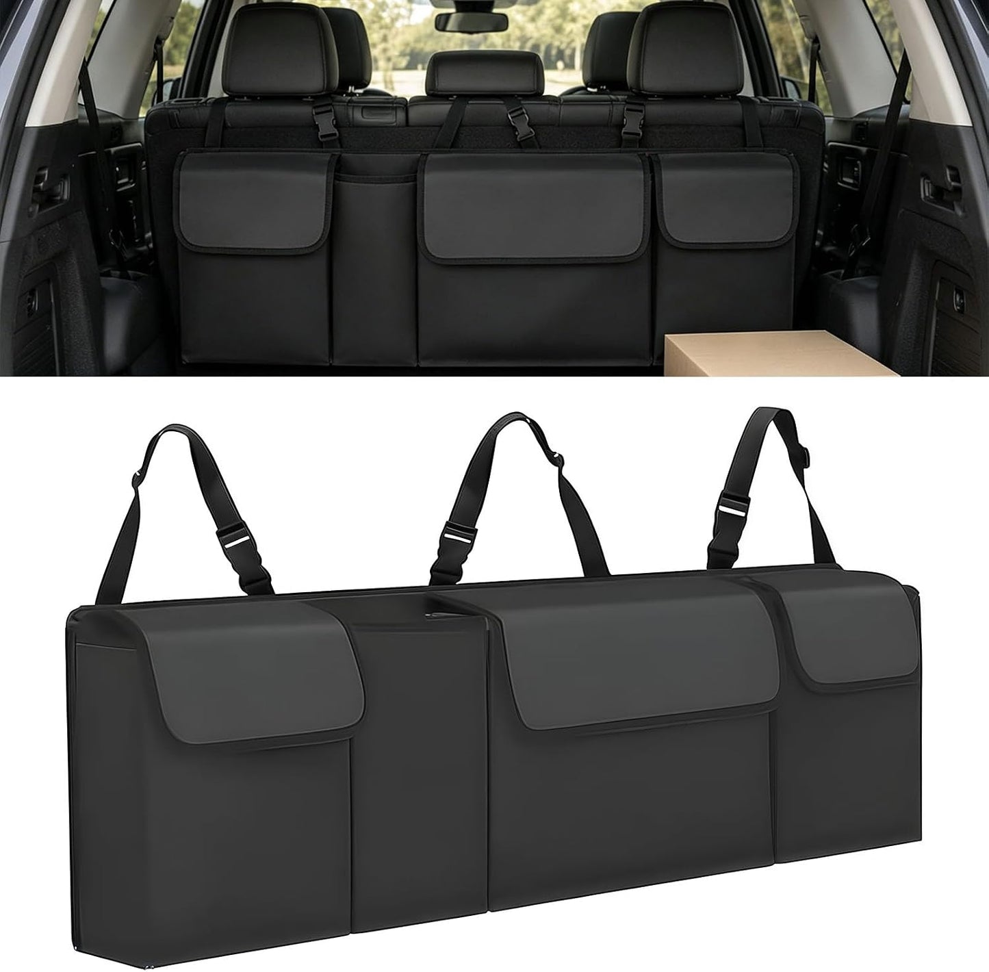 Car Trunk Organizer, Waterproof Backseat Hanging Large Storage with Adjustable Straps, Collapsible Cargo Bag with 4 Pockets, Sturdy Space Saver Frees Trunk Floor for SUV, Truck, MPV (Pink)