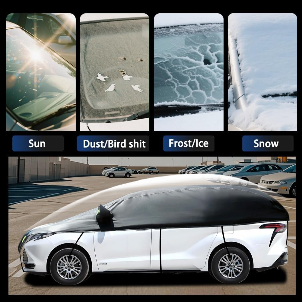Half Car Cover Car Cover for Sunshade Half Car Body Cover Snow Cover Waterproof Universal Black 210D with Cotton (SUV/MPV)