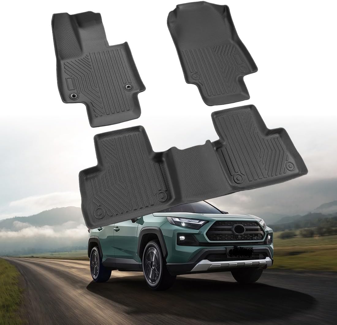 All-Weather Car Floor Mats for Toyota RAV4 2025-2019 &amp; RAV4 Hybrid, Custom Fit TPE Floor Liners &amp; Cargo Trunk Mat Full Set, Black Car Accessories for Rav 4 LE XLE Limited Adventure TRD Off-Road