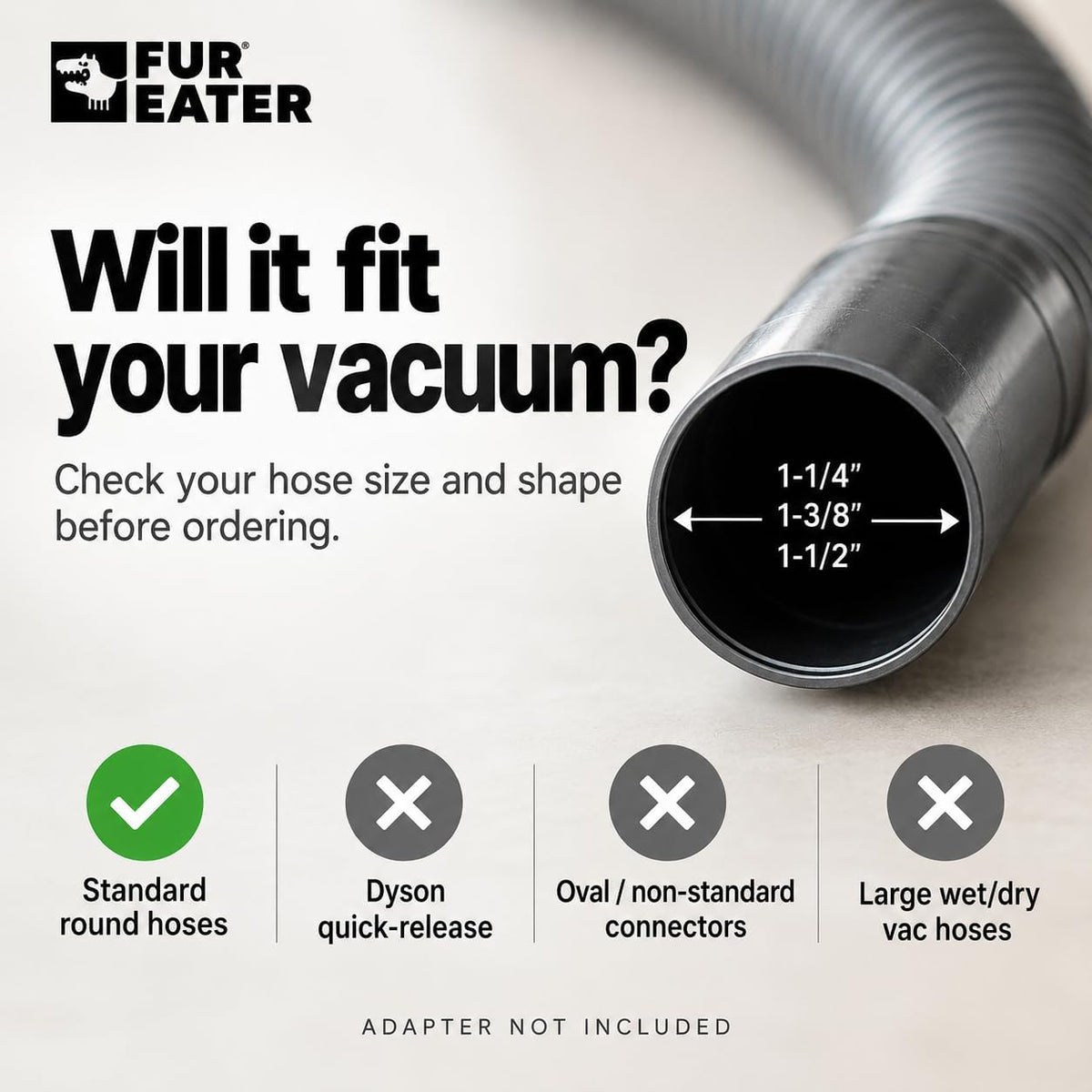 FUR-EEL PRO 2.0 Pet Hair Vacuum Attachment, Rubber Pet Hair Remover