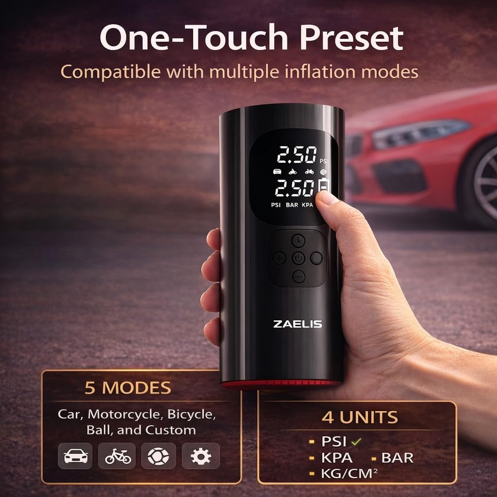 Tire Inflator Portable Air Compressor - 3X Faster 150PSI Air Pump for Car Tires, 12V DC Cordless Tire Inflator with LED Light & Digital Pressure Gauge, Electric Pump for Car, Bike, Motor, Ball
